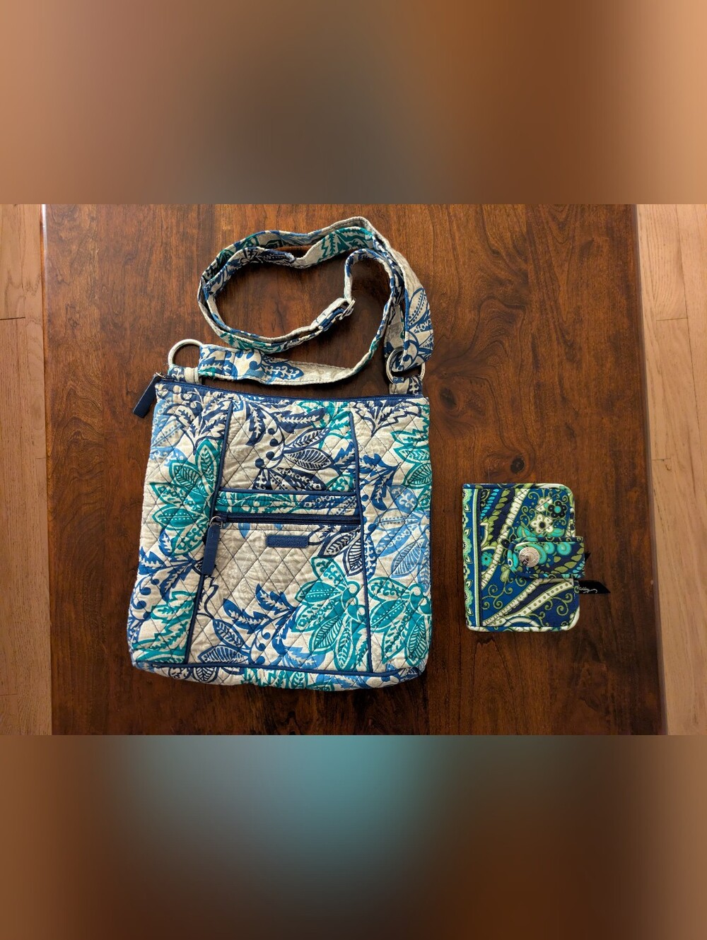 Vera Bradley Blue Floral Crossbody Bag And Bifold Wallet